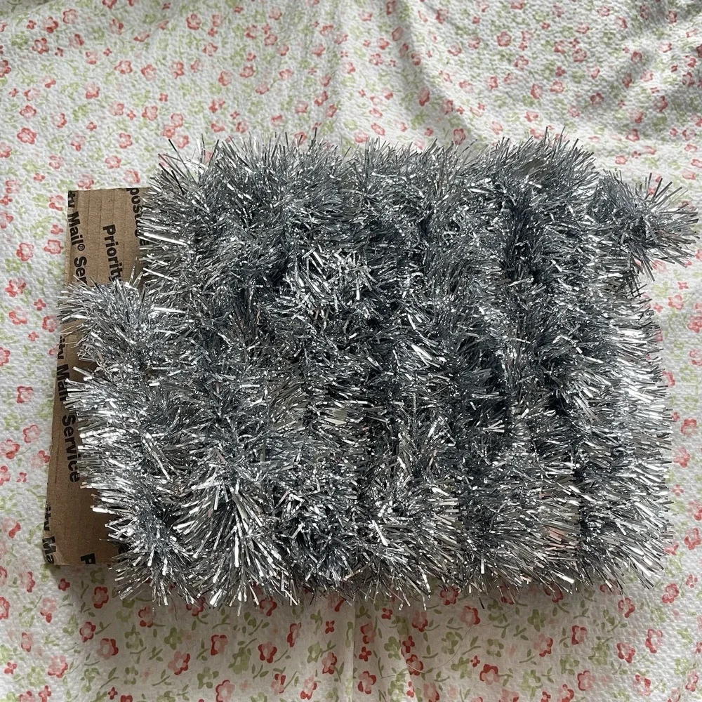 Vintage Christmas Double Glo Tinsel Garland Shiny Soft Fluffy‎ Silver 24 ft Long